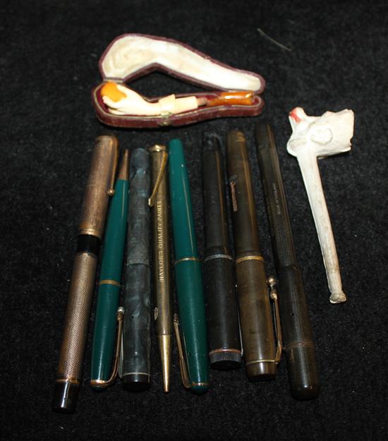Qty of old pens & 2 pipes